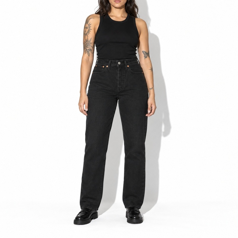 Levis Wedgie Straight Jeans Womens 27 Black Premium Button Fly Denim